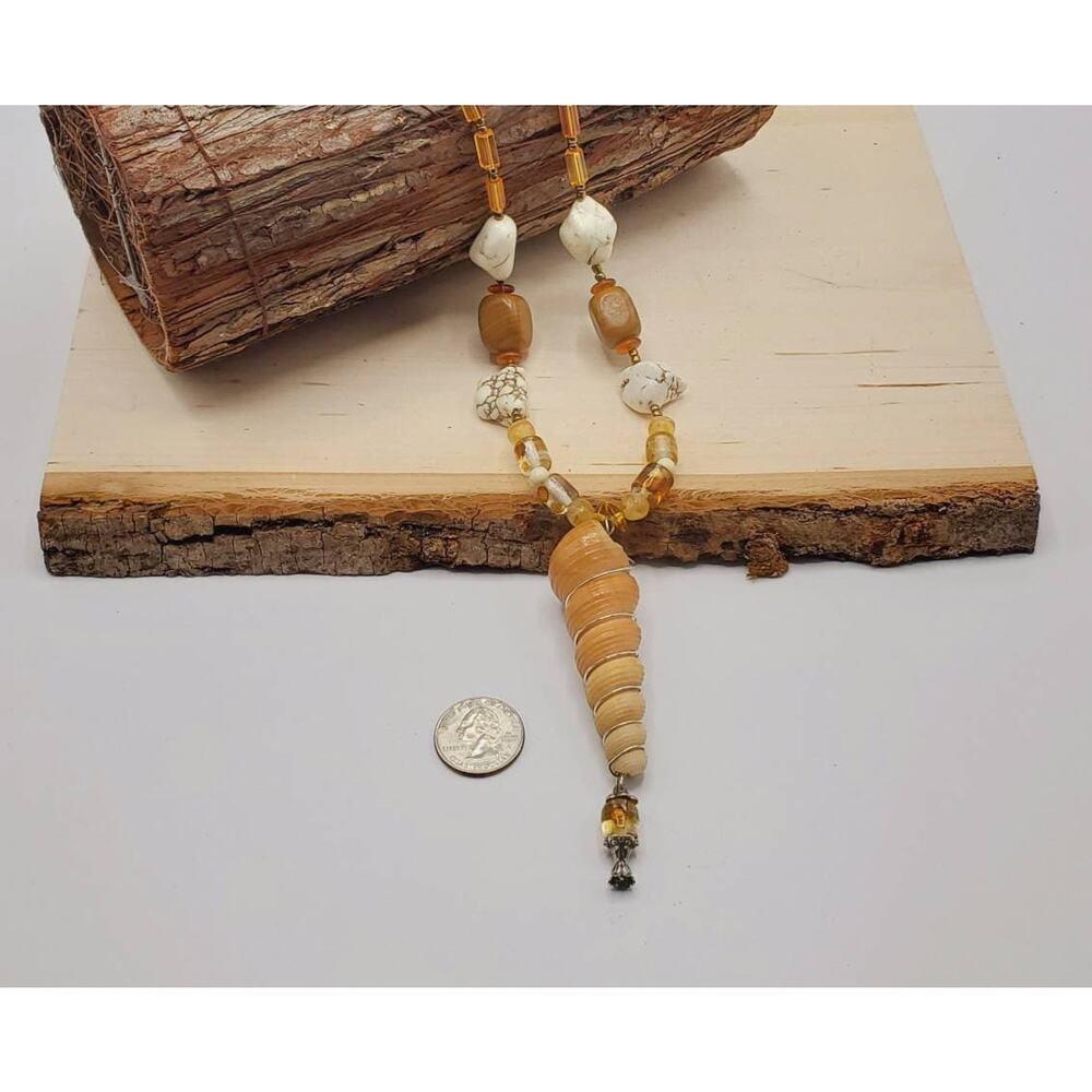 Spiral Shell and Jasper Boho Ocean Statement Necklace - Picture 5 of 6